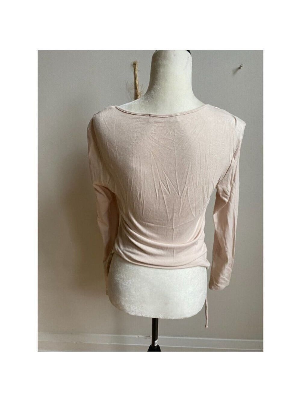 Elodie BNWOT womens beige long sleeve top sz XLarge side ruched tie up - Picture 4 of 6